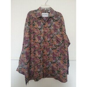 Stock Options 100% Silk Paisley Medium M Long Sleeve Shirt Brown with Pocket